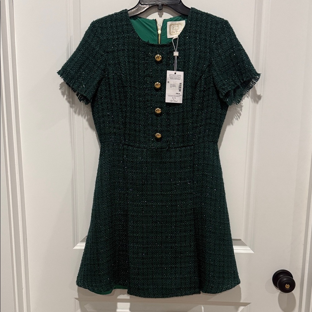 Sail To Sable Dark Green Dress With Gold Buttons